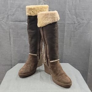 Ugg Sandra 5451 Tall Brown Suede Leather Shearling Knee Boots  Womens SZ 7